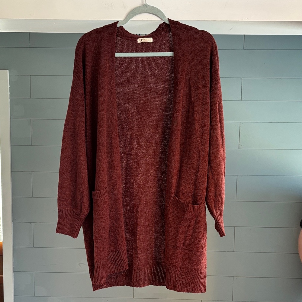 Garage Burgandy Open Front Cardigan